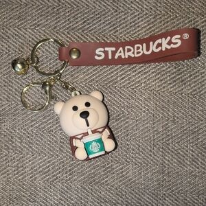 Starbucks Brown & Cream Bear Keyring with Green Cup Charm